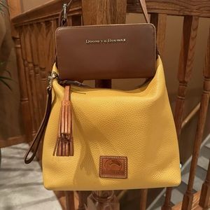 Dooney & Bourke Pebble Grain Leather Hobo Shoulder Bag Mustard Yellow w/ Wallet